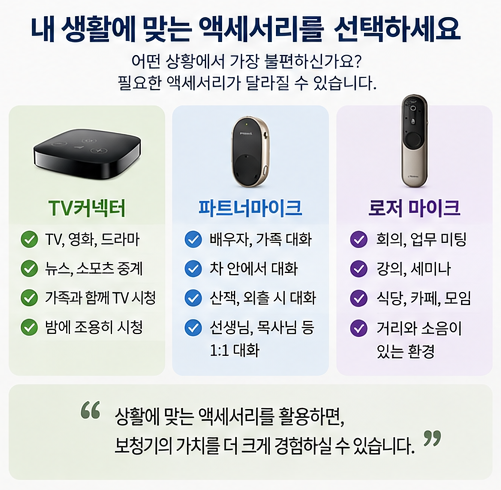포낙보청기 TV가 잘 들리는 방법? 포낙 TV커넥터와 무선 액세서리 활용법